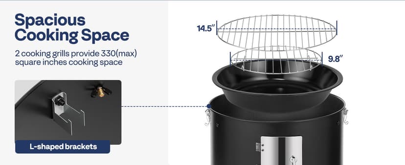 VIVOHOME 3-in-1 Vertical Charcoal Smoker, BBQ Smoker Grill with Built-in Thermometer, Air Vent, and 2 Access Doors, Idea for Parties, Backyard, Barbecues