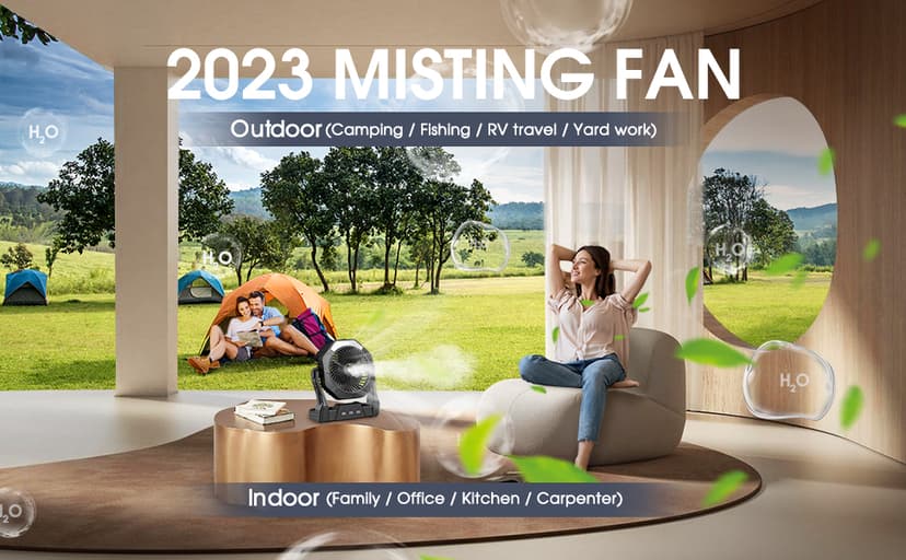 Ausic Portable Misting fan, 8-Inch Cooling Mist Fans, 10000mAh USB Rechargeable Battery Powered Fan with Mister, 250mL Water Tank & LED Lantern, for Home Desk, Bedroom, Office, Outdoor&Indoor Use