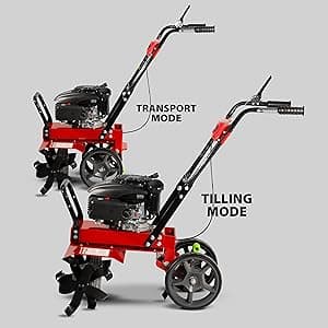Earthquake Badger Front Tine Tiller, Powerful 160cc 4-Cycle Viper Engine, Two-Position Wheel Assembly, Adjustable Tilling Width Up to 21 Inches, Model: 41080, Red/Black