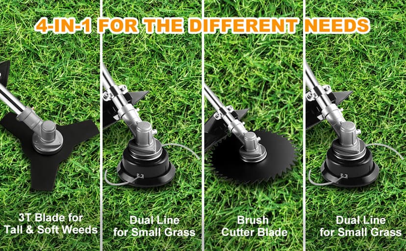 Weed Wacker Brush Cutter, 58CC Gas Powered String Trimmer 4-in-1 Gas Weed Eater with 4 Detachable Heads Straight Shaft 2-Cycle for Brush(Orange)