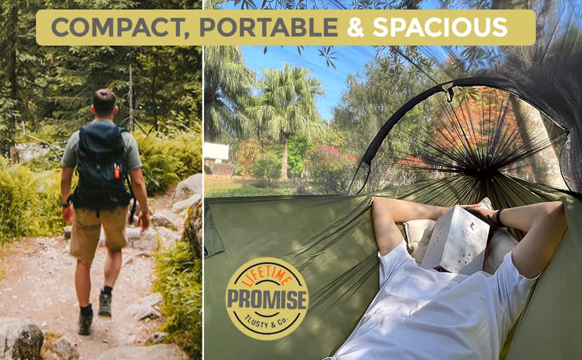 ADVOKAIR Camping Hammock with Mosquito Net Up to 500lbs, Ultralight and Portable Nylon Travel Hanging Hammock with Tree Straps, Perfect for Outside, Backpacking, Hiking and Backyard