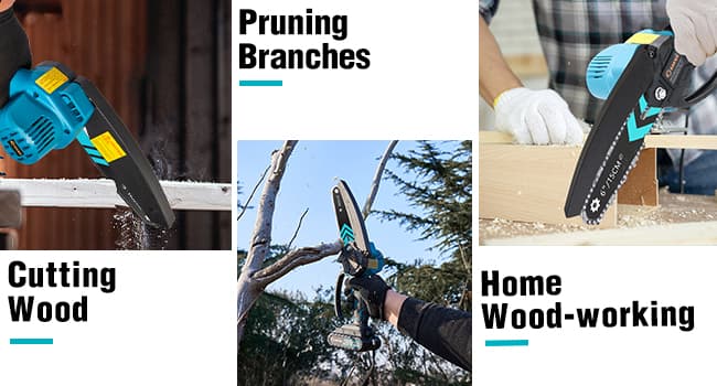 Saker Mini Chainsaw,6 Inch Portable Electric Chainsaw Cordless, Small Handheld Chain saw for Tree Branches,Courtyard, Household and Garden,By 2PCS 20V 1500mAh Batteries,Extra 3 PCS Chain