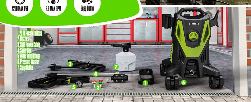 Electric Pressure Washer, 4500 PSI 3.0 GPM High Pressure Cleaning Machine with 35 FT Power Cord, 20 FT Hose, Foam Cannon, 4 Nozzles,Easy Store for Car/Garage/Patio, Green/Small