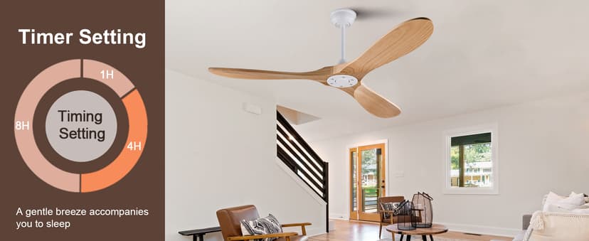 42'' Wood Ceiling Fan without Light, Modern 3 Blades Fans with Remote, Quiet Reversible DC Motor, Indoor Outdoor Energy Saving Ceiling Fan for Bedroom Living Room Patios