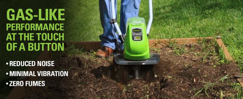 Greenworks 40V 10" Cordless Tiller / Cultivator, 4.0Ah Battery and Charger Included, Green