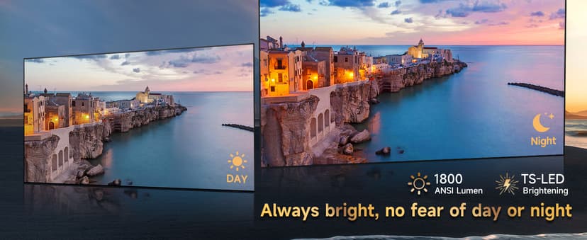 4K Projector HDR Netflix Certified, 1800ANSI Daylight Use, Dolby Audio, NFC, Smart TOF Autofocus, Shorter Throw, WiFi 6, Bluetooth 5.4, HDMI ARC, Proyector 4K Ultra HD Movie Gaming TV High Brightness