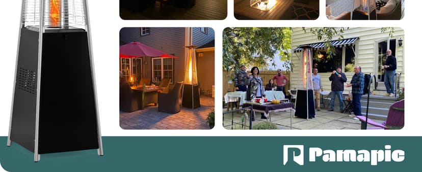 Pamapic Patio Heater with Cover, 48,000 BTU Pyramid Flame Outdoor Heater Quartz Glass Tube Propane