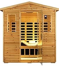 Outdoor Sauna 3 Person Infrared Sauna, Infrared Saunas for Home, 1950W Low EMF Far Infrared Sauna Old Fir Wooden Sauna with Beauty Red Light, Foldable Seat, Bluetooth, Chromotherapy Lamp, Reading Lamp
