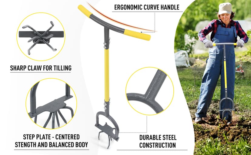 Jardineer Hand Tiller Garden Claw, Garden Twist Tiller Heavy Duty, Manual Soil Tiller for Flower Box and Raised Bed