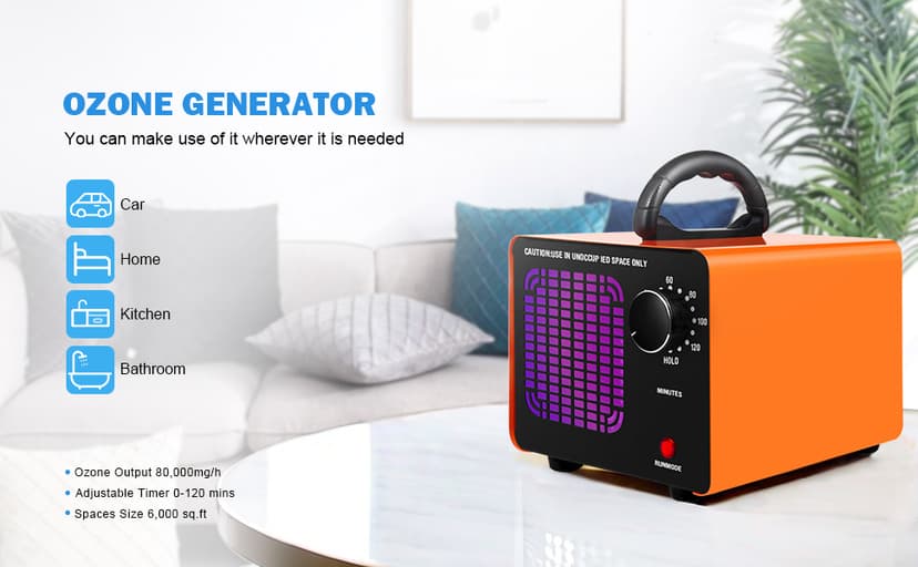 Ozone Generator 80,000mg/h, Ozone Machine Odor Removal Ozone Odor Eliminator Ozonator Air Ionizer Deodorizer for Home/Car/Smoke/Pet Odor