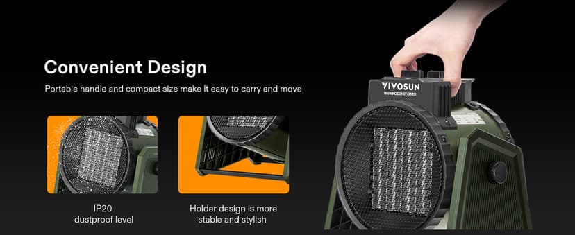 VIVOSUN Portable Greenhouse Heater, 1500W/750W Electric Heater, 3 Modes for Fast Heating, Overheat Protection, Dustproof Design for Grow Tents, Patios & Outdoors