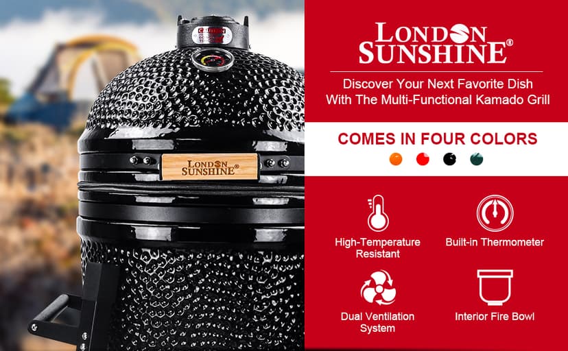 Ceramic Kamado Charcoal BBQ Grill and Smoker, Stainless Steel Grates -15" Ceramic with Tall Stand (GREEN)