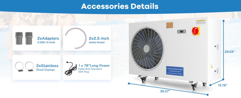 Aboron 30125BTU/hr Pool Heater for Above and In Ground Pools & Spas, Heat Pump for Pools up to 8000 Gal, 5.8 COP, Quiet Operation, Automatic Defrost Function, 210V-230V/60Hz