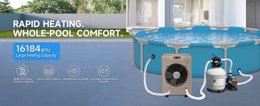 Pool Heater for Above Ground Pools, 14000BTU Electric Swimming Pool Heat Pumps for Inflatable Pools up tp 5000gallons,110V-120V/60Hz Portable Pool Warmers