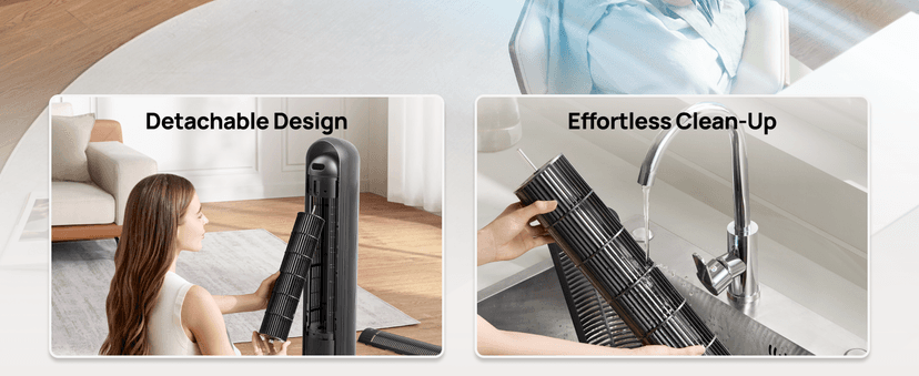 Dreo Tower Fan for Bedroom, 25ft/s Velocity 28dB Quiet Floor Fan, 90° Oscillating Fans for Indoors with 4 Speeds, 4 Modes, 8H Timer, Bladeless Standing Fan, Black, Nomad One (DR-HTF007)