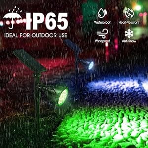 Solar Outdoor Lights, 9 Modes Color Changing 18 LED Solar Spot Lights Outdoor Waterproof Spotlight Landscape Light Solar Powered for Garden Yard Tree Flag Patio Christmas Halloween(2 Pack)