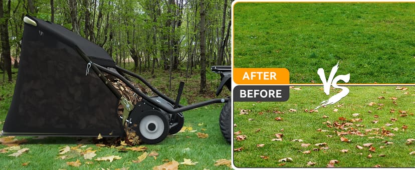 YINTATECH 48" Lawn Sweeper, Tow Behind Leaf Collector, Pine Needle, Pine Cone, Grass Sweeper,Black