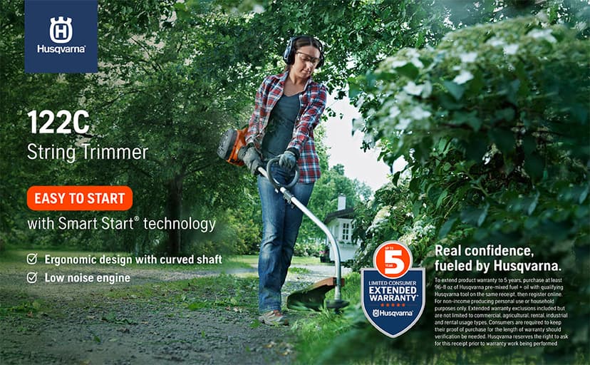 Husqvarna 122C Gas String Trimmer, 22-cc 2-Cycle, 17-inch Curved Shaft Gas String Trimmer with Tap N' Go Trimmer Head, 966712701