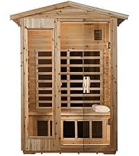 Outdoor Sauna 2 Person Infrared Sauna Far Infrared Saunas for Home 0-5 mg Low EMF Home Sauna Spa Mahogany Wood Sauna Room with Bluetooth Speakers, LED Reading Lamps, Chromotherapy Lights