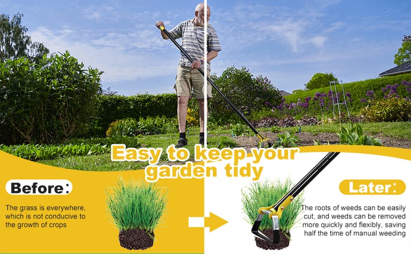 Ihomepark Adjustable Heavy-Duty Long-Handle Garden Hoe: Black Scuffle Hula Hoe for Efficient Weeding and Gardening, 30-42 Inch Loop Stirrup Design (3.5 FT)