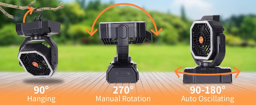 AVV 20000mAh High Speed Portable Camping Rechargeable Fan with Remote Control, Battery Powered with Auto Oscillating with Camping Essentials Accessories for Outdoor, Beach, Patio, Tent, Black