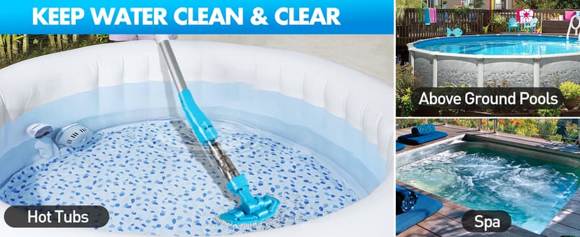 4-in-1 Handheld Pool Vacuum Cordless, 4000mAh Rechargeable Hot Tub Vacuum Spa with Telescopic Pole, Above Ground Pool Vacuum Cleaner, Suction Improved 30% Spa Wand Deep Cleaning for Debris