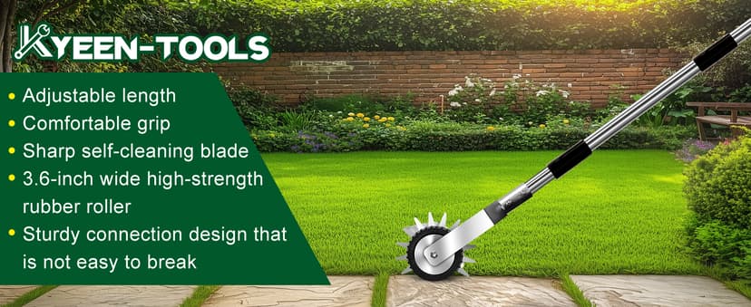 Wheel Rotary Edger Lawn Tool, Manual Grass Edger Trimmer with Adjustable 31.5-60 Inch Stainless Steel Handle, Weed Edger for Sidewalks, Driveways, Garden, Yard, Landscaping, Ergonomic