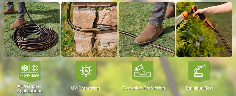 Giraffe Tools Garden Hose 100ft x 5/8", Water Hose Heavy Duty, Flexible, Lightweight Hybrid Hose with Swivel Handle, Male to Female Fittings, Burst 600 PSI