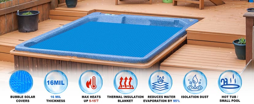 Solar Hot Tub Spa Bubble Covers Blanket 7 x 7 FT for Square Inflatable Hot Tub Spa Pool Thermal Insulation Floating Bubble Wrap Covers (215 x 215cm)