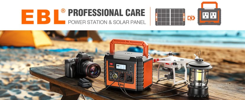 EBL Portable Power Station 300, 110V/330W Pure Sine Wave Solar Generator (Solar Panel Not Included) - Peak 600W Backup Lithium Batteries AC Outlet for Blackout Outdoors Camping Hunting Travel