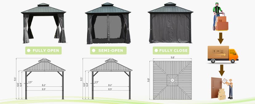 Domi 10' x 10' Hardtop Gazebo Outdoor Metal Gazebo with Galvanized Steel Double Roof Canopy, Curtains and Netting for Patio, Backyard, Deck, Lawn, Grey