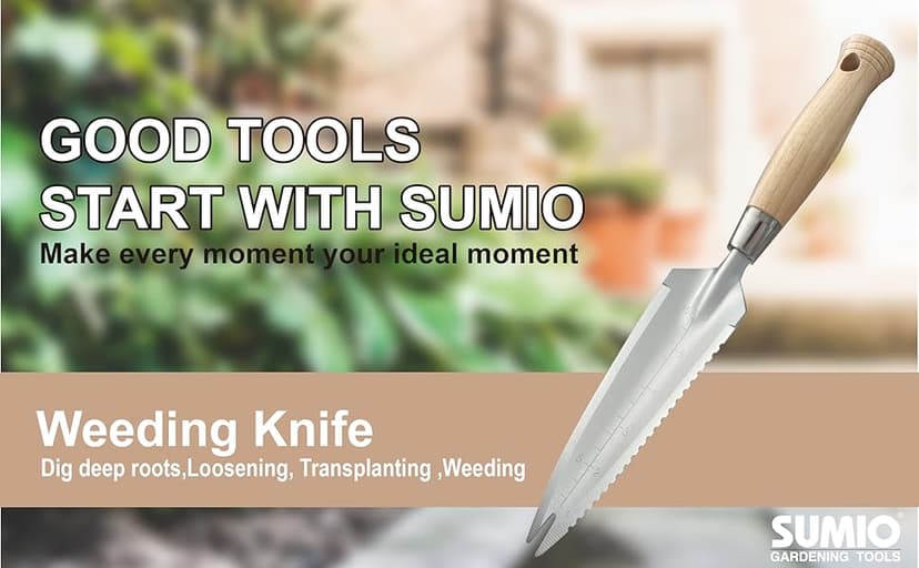 SUMIO 13.3" Alloy Steel Garden Trowel with Forked Tip and Depth Markings, Weeding Knife for Root Cutting, Transplanting, Digging, and Slit Weeding