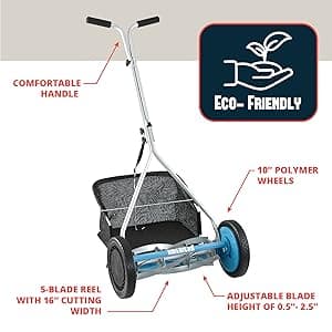 American Lawn Mower Company 1604-16 16-Inch 5-Blade Walk Behind Reel Mower with Grass Catcher