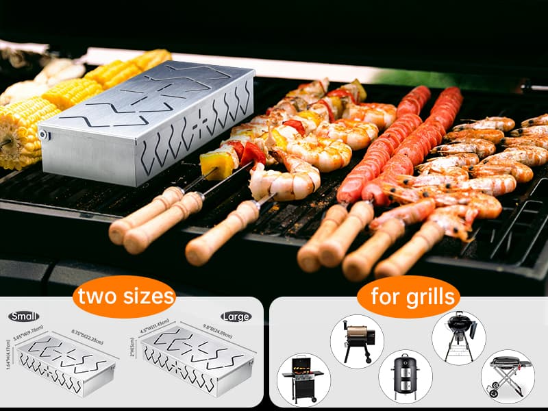 Smoker Box for Gas Grill, 2-Pack Stainless Steel Wood Chip Boxes with Hinged Lids, BBQ Smoke Box for Charcoal & Gas Grills, Adds Smoky Flavor, Easy to Use