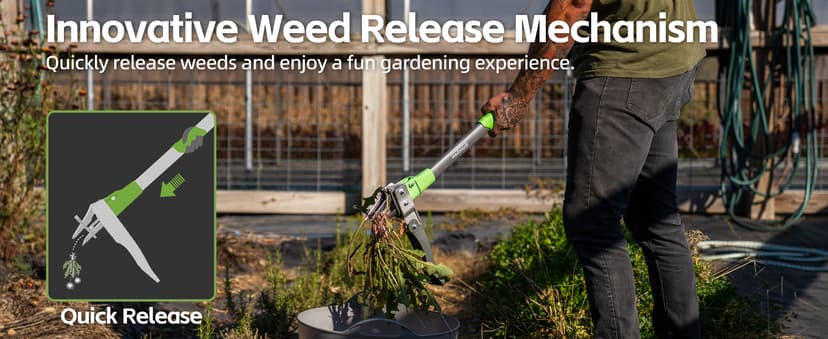 Grootpow WP5 Heavy Duty Weed Puller Tool, Stand Up Dandelion Weeder with 40" Handle, 3 Claws & Fiberglass Foot Pedal, Weeding Tool Made with Cast-Iron, Easily Remove Weeds Without Bending or Kneeling
