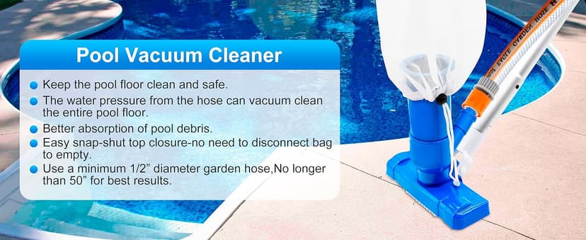 Upgraded Handheld Pool Vacuum for Above Ground Pool - Swimming Pool Jet Cleaner with 70" 5 Section Poles, Small Underwater Vacuum Kit W/Brush for Spas, Ponds, Fountains