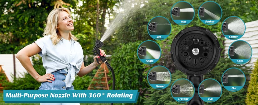 Garden Hose Non-Expanding 100ft, Flexible Garden Hose with 10 Function Hose Nozzle, Lightweight, Kink Free and Water Hose for Outdoor,Yard, Lawn, Car Wash, Marine,and Camper Use