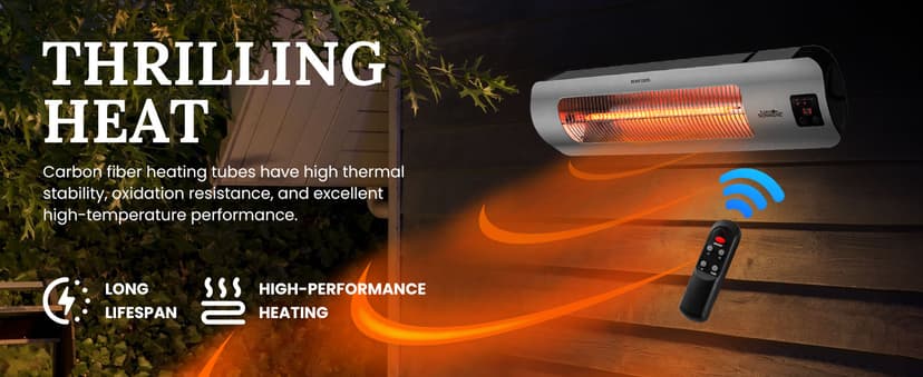 Wall-Mounted Electric Infrared Heater 1500W, Waterproof Indoor Outdoor Patio Heater for Garage, Backyard, Wall – Energy Efficient