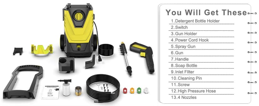 AgiiMan Electric Pressure Washer, 4800PSI Max 3.2GPM Power Washer Electric Powered with 20FT Hose, 4 Nozzles, Foam Cannon, High Pressure Cleaner Machine for Cars, Patios, Driveways, Fences, Yellow