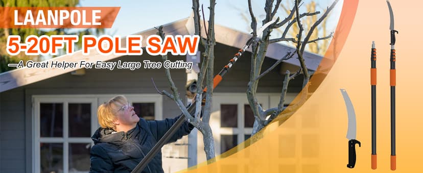 26FT Pole Saw, Telescoping Tree Trimmer with 5-20FT Extension Pole, Manual Branches Pruner for Backyard