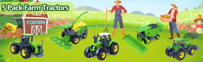 5 Pack Farm Tractor Toys, Die Cast Alloy Farm Trucks Tractor Toys for Kids 3-5 6 7 8 9 Farm Equipment Toys for 3 Years Old and Up Boys Toddlers Gifts - Includes Tractors, Combine Harvester