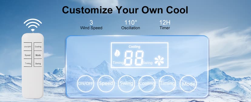 MEPTY 2500CFM Swamp Cooler Air Conditioner, 3-IN-1 Evaporative Air Cooler with 8Gal Tank, 120°Oscillation, 12H Timer, Remote Control, 3 Speeds, Outdoor Cooling Fan for Patio, Garage, Porch,Indoor Use