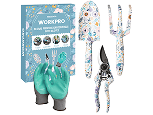 WORKPRO Garden Tool Bag, 9 Pockets Gardening Bag, Heavy Duty Oxford Garden Tote Caddy (Tools NOT Included), 12" x 12" x 6" (Floral White)