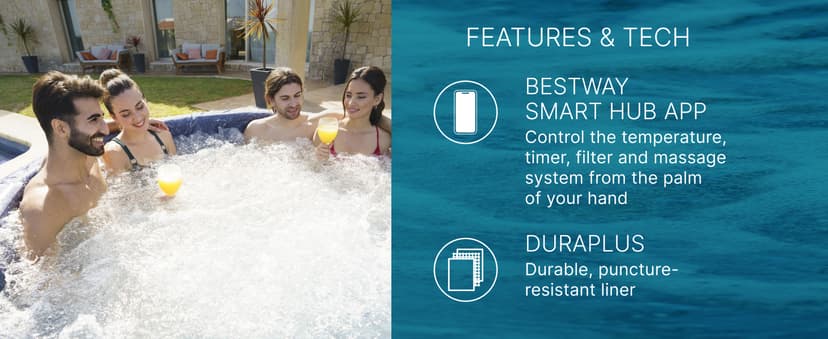 Bestway SaluSpa Toronto Smart AirJet Plus Hot Tub with App Control, 7 Person Capacity, Pool Cover, Spa Pump, 5 Pillows, and Repair Patch, Brown