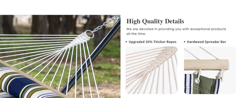 SUNCREAT Double Hammock, Extra Large Quilted Fabric Swing with Hardwood Spreader Bars & Detachable Pillow, Heavy Duty, Perfect for Indoor/Outdoor Patio, Deck, Yard, Blue&Aqua