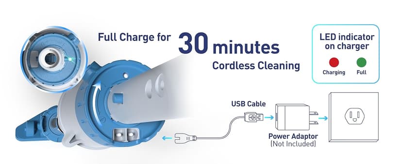 KOKIDO 5-in-1 Rechargeable Spa Vacuum Cleaner Set with 3 Hand Tools, IPX8 Safe for Warm/Cold Water, Portable, Light Duty Cleaning for Inflatable Spas, Hot Tubs, Jet Tubs, Debris & Sand Cleaning XV100