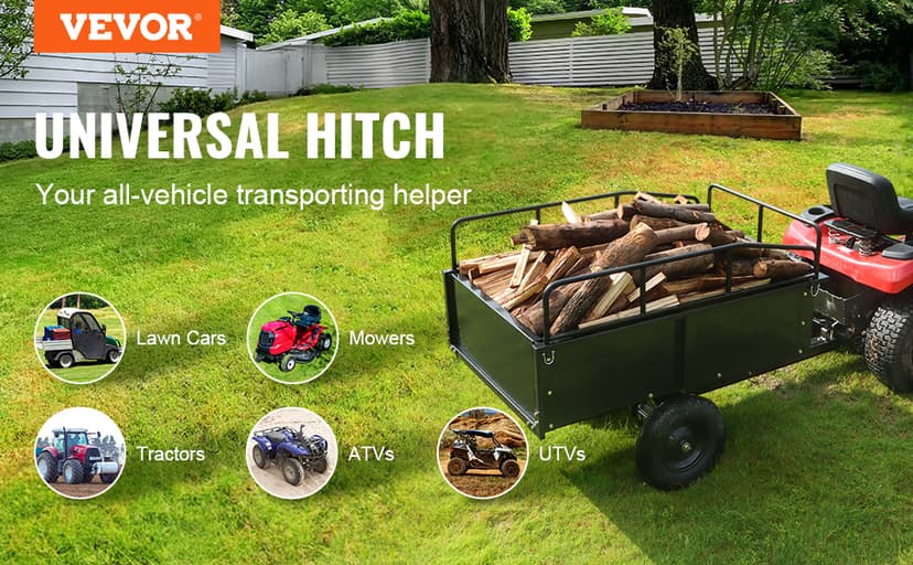 VEVOR Heavy Duty ATV Dump Cart - Steel Tow Behind trailer, 750 lbs, 15 Cubic Feet Garden Utility with Removable Sides