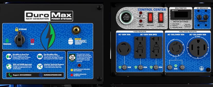 DuroMax XP13000HX Dual Fuel Portable Generator - 13000 Watt Gas or Propane Powered - Electric Start w/ CO Alert, 50 State Approved, Blue