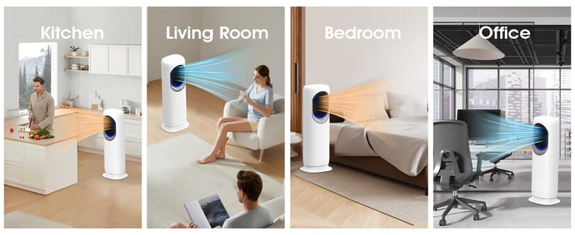 4 IN1 Evaporative Air Cooler, Swamp Cooler with 4L Water Tank, Tower Fan with Humidification, Fan and Heater Combo, 120°Oscillating, Remote, 12H Timer, 2 Ice Packs (Panel-Crescent)