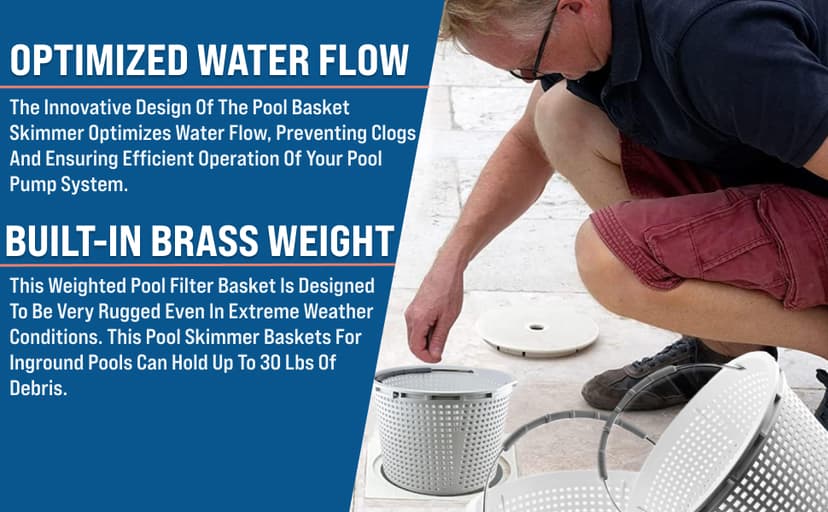 Swimables Pool Skimmer Basket for Inground Pool Compatible with Pentair U-3 Skimmer Basket and Hayward SP1070 Pool Basket | Built-in Brass Weight | 316 Stainless Steel Handle & Convenient Rubber Grip